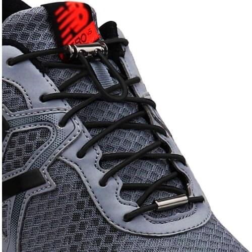 New No Tie Shoelaces Elastic Outdoor Leisure Sneakers Metal Spring Buckle Locking Lazy Laces Child Adult Unisex Round Shoelace