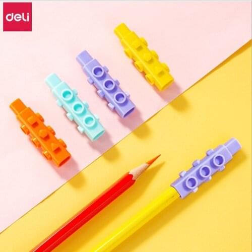 Deli 4Pcs/set Cute Pencil Lengthen Extender Holder Creative Splicing Portable Pencil Cap Kawaii Pencil Cover Student Stationery