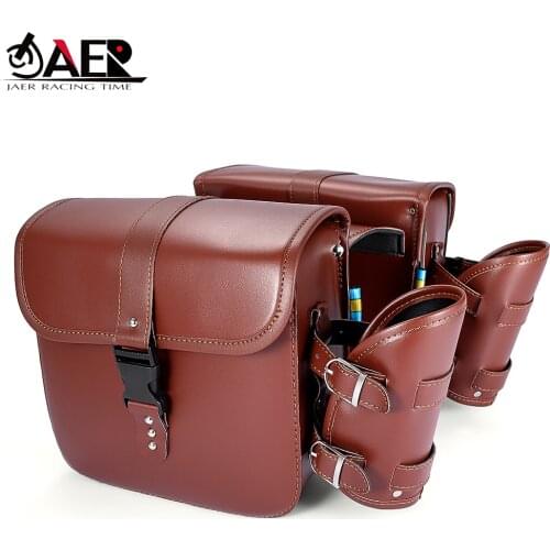 JAER Pair Universal Motorcycle Saddlebag PU Leather Side Tool Luggage Bags Saddle Bags for Suzuki Honda Kawasaki Yamaha