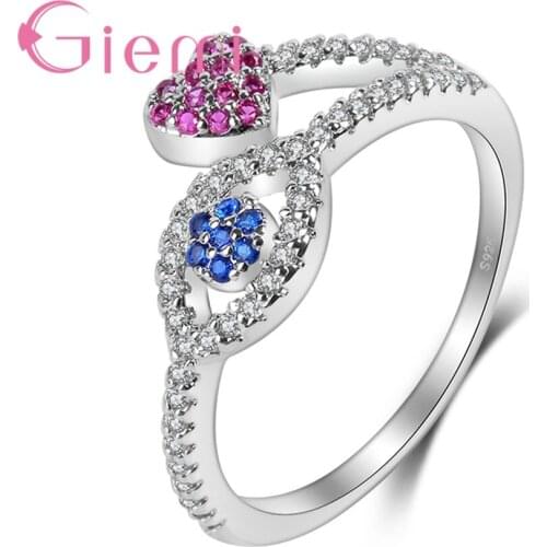 Romantic Women Girls Proposal Jewelry Gift Shiny Crystal Sweet Heart Rings Original 925 Sterling Silver Bague