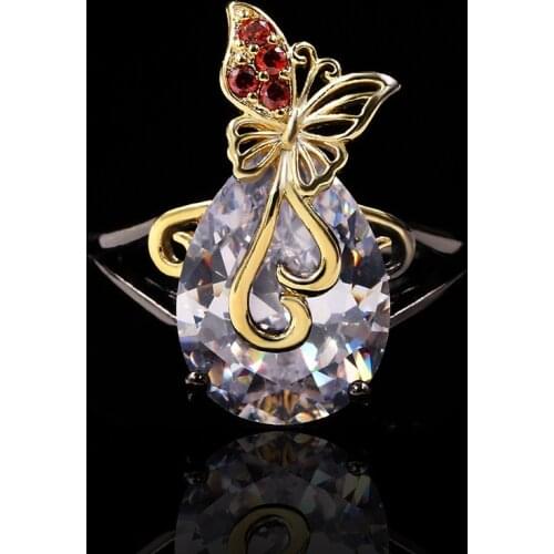 Newest Antique Appearance Jewelry Garnet Ring Two-tone Gold Plated Jewelry gift for women wedding party engagement ring