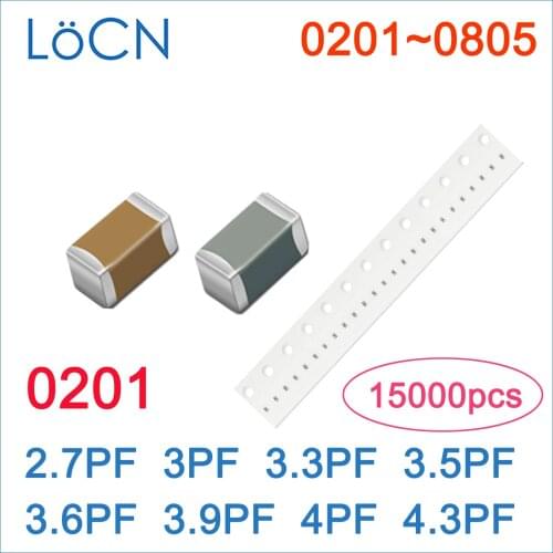 15000PCS 0201 2.7PF 3PF 3.3PF 3.5PF 3.6PF 3.9PF 4PF 4.3PF COG/NPO RoHS 50V 0.25% 0.5% SMD Capacitor High Quality