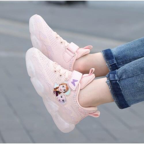 Childrens 2021 Disney Frozen girls sneakers, jogging shoes, Princess Elsa, cartoon, children Tennis shoes, sizes 26-37
