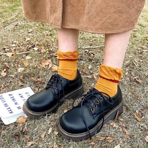 British style Thick bottom Loafers Women Ankle Boots Slip-On Platform Black Small Leather Shoes for Women Footwear 2021