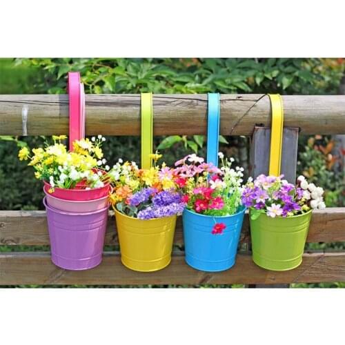 Candy Colors Flower Metal Hanging Pots Garden Balcony Wall Vertical Hang Bucket Iron Holder Basket With Removable Tin Home Decor
