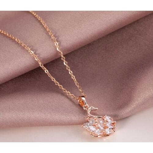 Cute Swan Zircon Pendant Necklace Stainless Steel Chain For Women Girls Fashion Animal Copper Charms Choker Jewelry Gifts