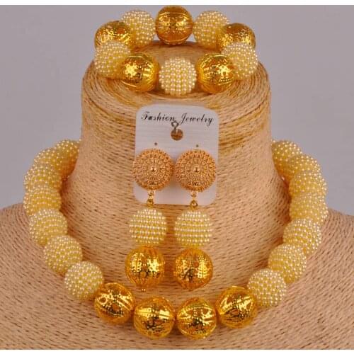 Fashion Champagne Imitation Pearl Jewelry Necklace Nigeria Wedding African Birthday Party Bride Wedding Jewelry Set AZ-31