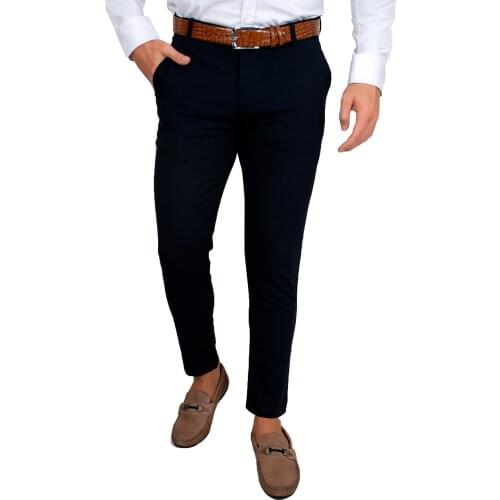 DeepSEA Male Navy Blue Fabric Pants Slim Fit Cotton Lycra High Quality Casual Business Office Meeting 2100452
