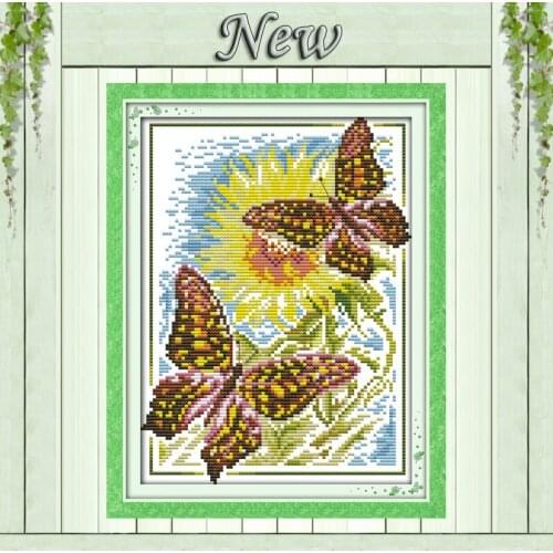 The butterfly sunflower,Counted Print on canvas DMC 11CT 14CT Cross Stitch kits,Needlework Set embroidery,animal Home Decoration