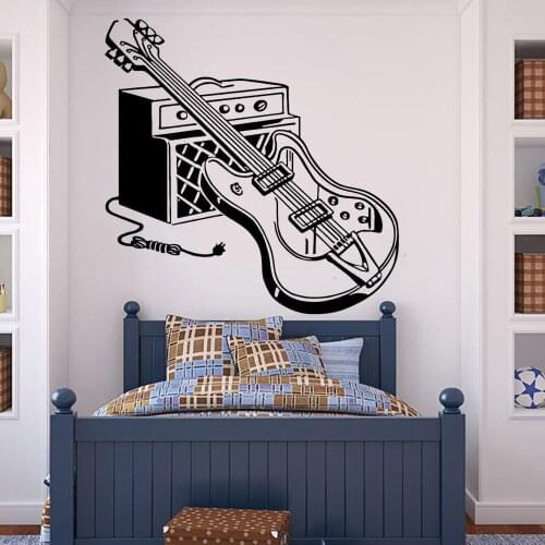 Electric Guitar Wall Sticker For Boys Room Rock Music Pop Decor Vinyl Wall Decal For Bedroom Large Wall Stickers Removable W802