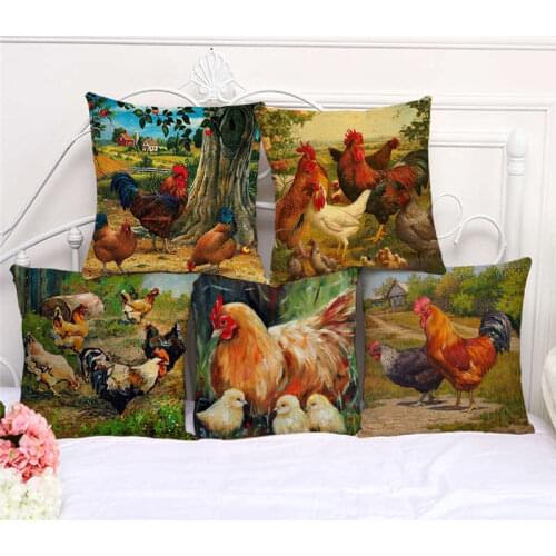 Throw Pillow Cases Cute Chicken Farm Animals Cushion Cover 45x45cm Home Living Room Decoration Linen/Cotton Pillowcover Decor