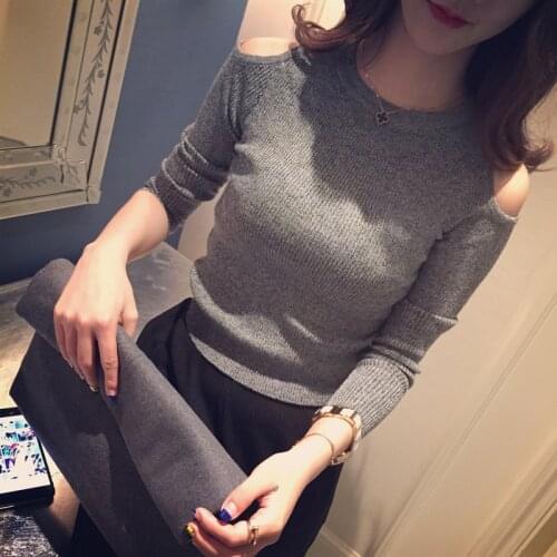 New autumn and winter female round collar close-fitting long-sleeved shoulder-sleeved T-shirt long sleeve shirt women harajuku