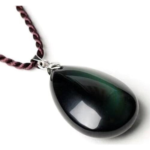 Wholesale Black Natural Obsidian Water Drop Pendants Rope Necklaces Lucky for Men Women Safety Amulet Stone Jewelry JoursNeige