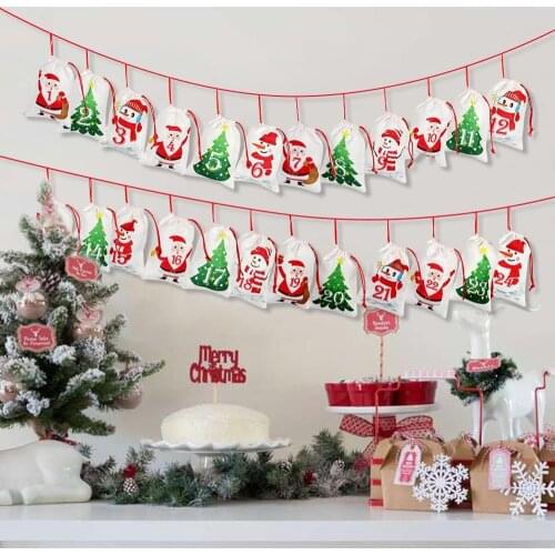 OurWarm Christmas Felt Advent Calendar Gift Bags for Holiday Party Decorations New Year Countdown Hanging Ornament