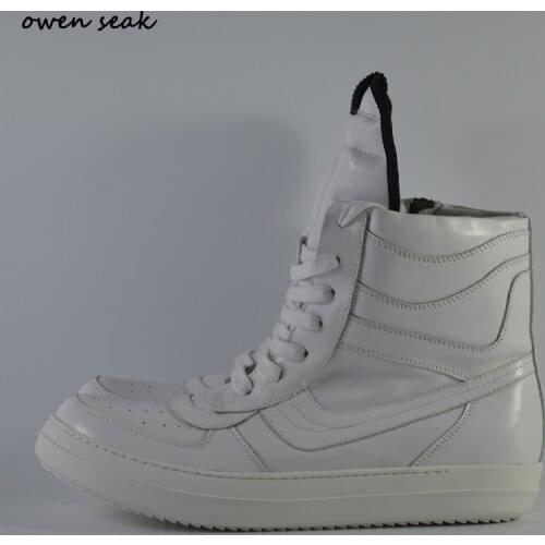 Owen Seak Women Shoes High-TOP Ankle Luxury Trainers Genuine Leather Winter Boots Lace Up Casual Brand Zip Flats Black Sneaker