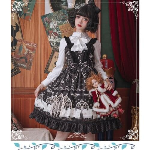 Poker City Beautiful Print Womens Dress Lolita JSK Sleeveless Dress Summer Cute Fancy Party One Piece Black& Navy Blue