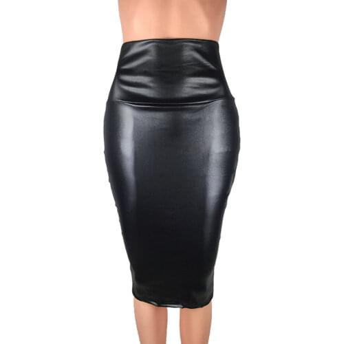 Casual Office Work Wear Bodycon A-Line Skirt High Waist Black Long Skirts Women PU Leather Skirt Autumn Streetwear