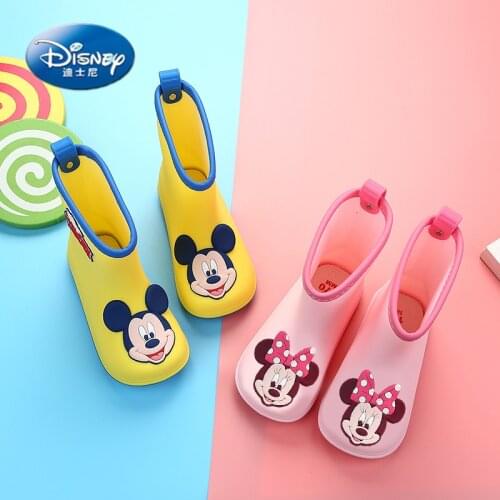 Genuine Disney Rain Boots Childrens Rainboots For Boys Girls Plus Velvet Warm Non-slip Kids Rubber Shoes Kawaii Water Shoes