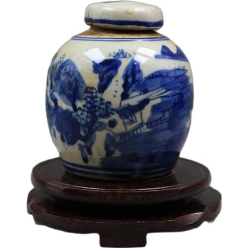 Qing Kangxi blue and white landscape tea pot collection home furnishings