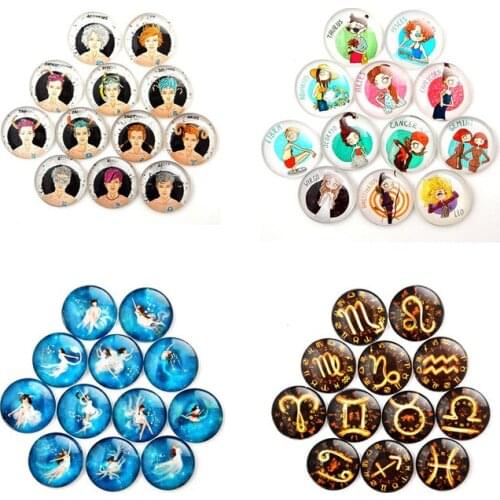 50PCS Mixed Time Gem Twelve Constellations Button Snap Jewelry Charm Fit For 18mm Snap Jewelry Button Bracelet&Necklace Jewelry
