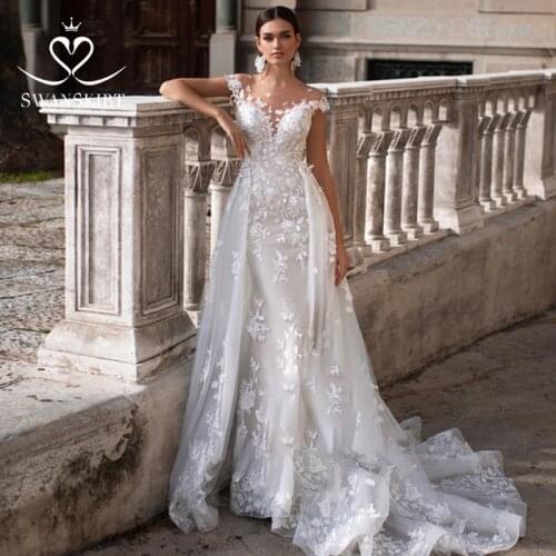 Wedding Dress 2 In 1 Mermaid Detachable Train Appliques Sweetheart Bridal Gown Princess SwanSarah K149 Vestido De Novia