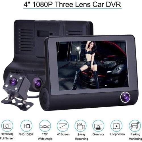 HD 1080P Car Video Recorders Dash Cam 4.0 Inch Car DVR Auto Camera 3 Camera Lens With Rear View Camera Registrator Dashcam