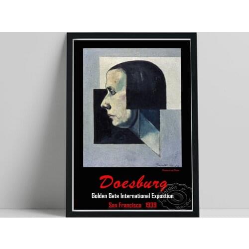 Doesburg Golden Gate International Expastion Exhibition Poster, Black White Red Figure Abstract Prints, Vintage Wall Stickers