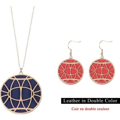 Yioumit Rose Gold Round Fashion Pendant Charm Necklace And Earrings set Interchangeable Leather Drop Round Earrings Jewelry Sets