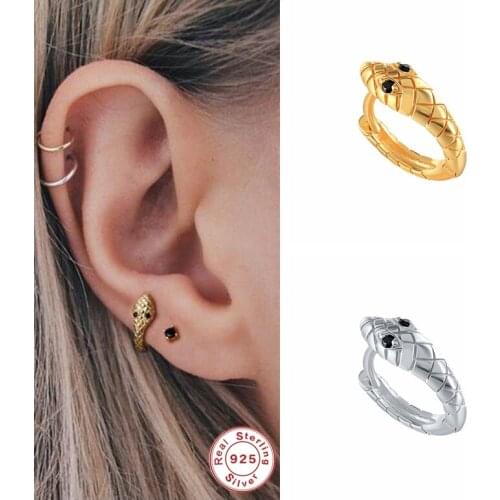 925 Sterling Silver Snake Earrings Gold Color Bling Zircon Stud Earrings for Women Girl Small Earrings Punk Summer Style A30