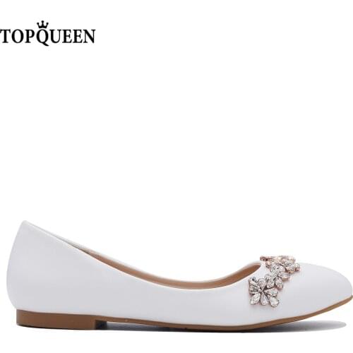 TOPQUEEN-A40 Pregnant woman wedding shoes for bride Comfortable flat shoes Rose gold rhinestone Pointy party wedding shoes flat