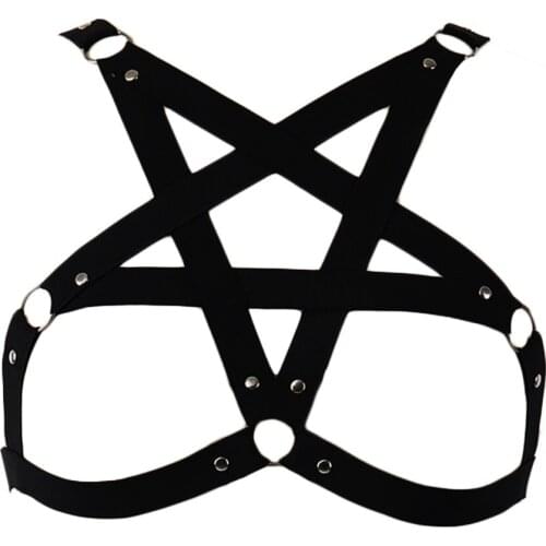 Goth Top Pentagram harness belt Black Cage Bra Woman Sexy Lingerie Harajuku Bondage Body Harness Pentagram Bra
