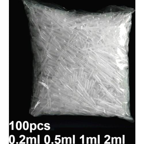 100pcs Plastic Pasteur Pipette Transfer Pipette Dropper Polyethylene 0.2ml/0.5ml/1ml/2ml Lab School Educational Supplies