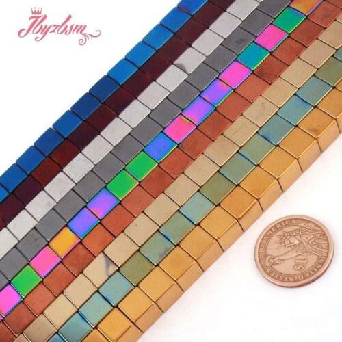 10x10mm Cube Square Blue/Black/Rainbow Hematite Natural Stone Beads For DIY Necklace Bracelets Jewelry Making 15" Free Shipping