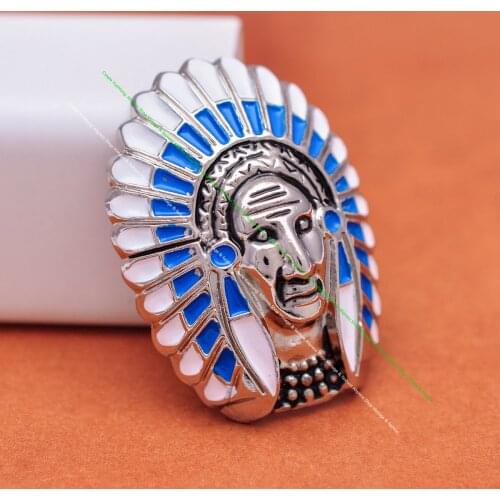 6X Colorful Blue White Southwest Indian Head Saddle Concho Badge For Wallet Belt Bag Keychain Leather Craft Accessories Decor