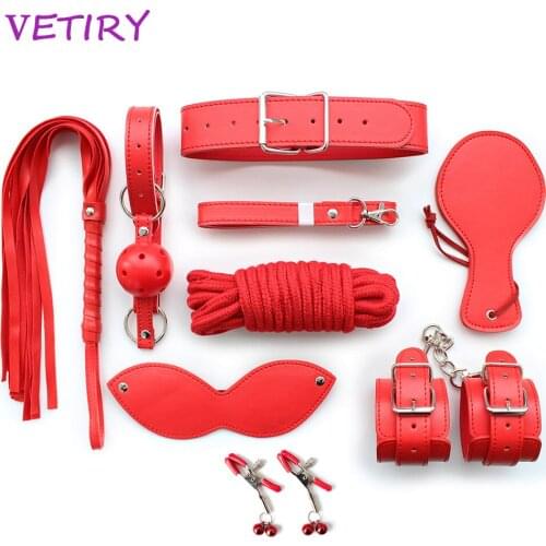 8 Pieces/set Adjustable SM Bondage Set PU Leather Handcuffs Sex Game Whip Sex Tools Nipple Clamps Erotic Sex Toys For Adult Game