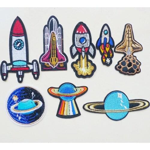 1Pcs UFO Planet Sewing Embroidery Rocket Aircraft Astronaut Iron On Patches For Clothing Stripes Stickers Badge Apparel Applique