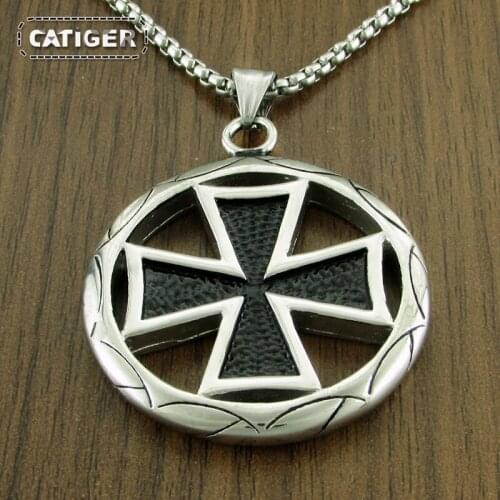 Free Shipping Vintage 316L Stainless Steel Silver color New Iron Cross Round Pendant Necklace Jewelry