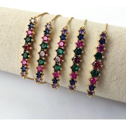 5 pcs Rainbow cubic Zircon Curved Bar Connector Bracelets,Colorful CZ Stone micro pave bracelet for Lady girl jewelry gift BG283