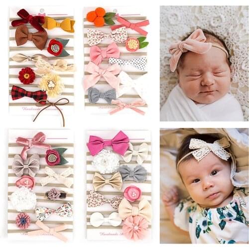 10 Pcs/Set Cute Bows Newborn Baby Girl Headbands Princess Flower Elastic Baby Headband Hair Band For Girls Hair Accessories