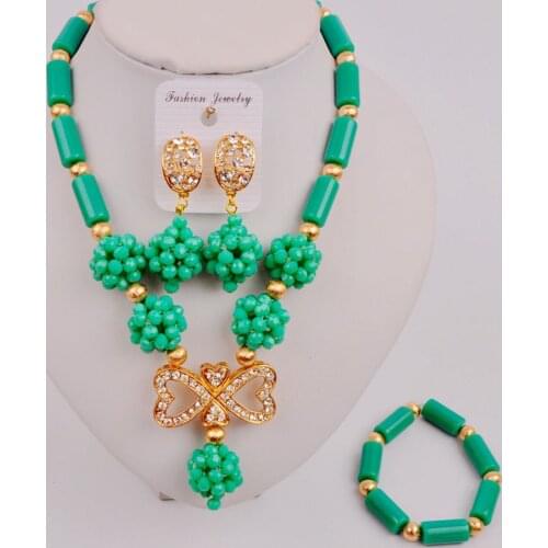 Elegent Cyan Green Nigerian Wedding Necklace and Bracelets Earrings African Jewelry Sets for Women SZ-Q2-09
