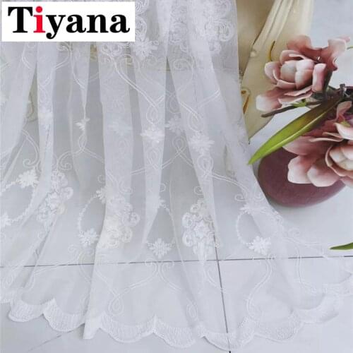 White Embroidered Tulle Curtains for Living Room Sheer Curtains For Kitchen Bedroom Curtains Mesh Fabric Window Drapes M224Y