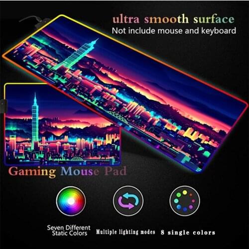 City neon lights RGB Large PC Gaming Mouse Pad Gamer Computer Mouse Mat XL Mousepad Desk Mat Backlight Carpet For Keyboard Mause