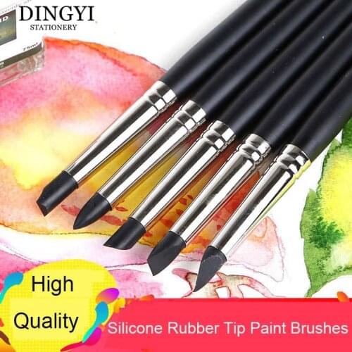 5pcs Silicone Rubber Tip Paint Brushes for Watercolor Oil Painting Polymer Clay Sculpting Fimo Modelling Tools Art Supplies