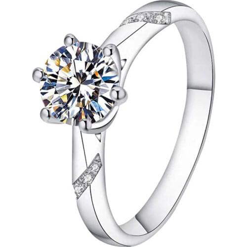 Six Prong Featured 1 Carats Diamond Ring 925 Sterling Silver Luxury Women Jewelry Exquisite Engagement Wedding Party Gift Lovely