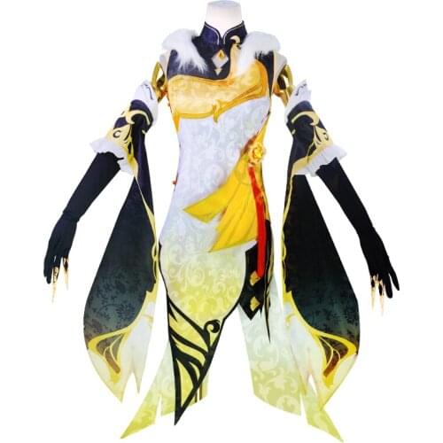 Game Genshin Impact Cosplay Ningguang Costume Full Set Gorgeous Cheongsam Halloween Outfit Costumes for Women Girls Fancy Dress