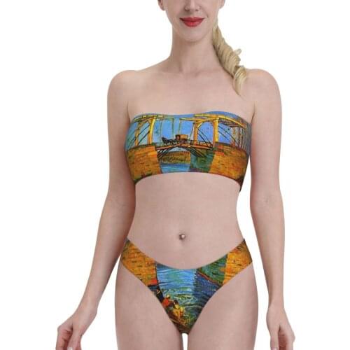 Monet Painting Swimwear for Women young Girl Van Gogh Bandeaukini 2021 Swimming Suit Bkini