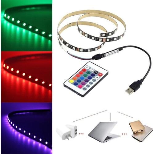 1-5m DC 5V 5050 RGB SMD 60LEDs Strip Light USB with 24 Keys Remote Control