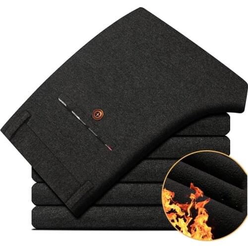 Fashion New Men Fleece Stretch Pants Business Casual Straight Male Trousers High Quality Fit Baggy Full Length Plus Size CYL33