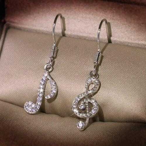 Fashion Romantic Elegant Drop Earrings Rhinestone Long Asymmetric Note 925 Silver Color Jewelry Ladies Girls Party Wedding