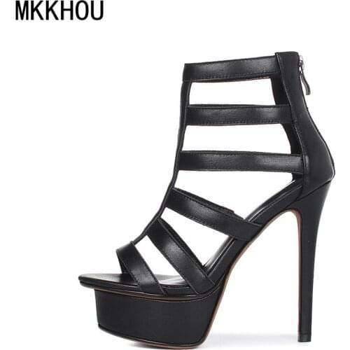 MKKHOU Fashion Sandals Women New Summer Sandals Boots Sexy Fish Mouth Strap Combination Platform Stiletto 13cm Super High Heels
